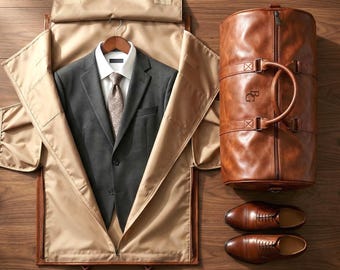 Leather Garment Duffle Bag Personalized Groomsmen Convertible Suit Duffel Shoe Compartment Custom Men's Travel Graduation Wedding Mens Gifts