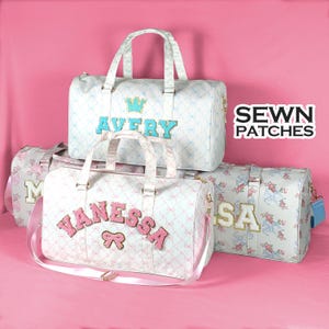 Bolsa de lona personalizada con patrón, bolsa de lona de nailon personalizada, parches de letras con monograma cosidos, bolsa personalizada para pasar la noche, gimnasio, viajes, fin de semana, baile, personalizable
