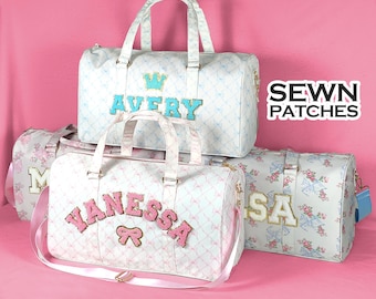 Pattern Duffle Bag Custom Nylon Duffle Bag Sewn Monogram Letter Patches Personalized Overnight Gym Travel Weekend Dance Bag Customizable