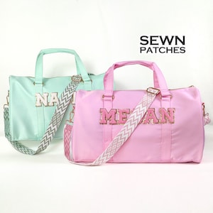 Woven Strap Duffle Bag Custom Nylon Duffle Bag Sewn Chenille Letter Patches Personalized Overnight Gym Travel Weekend Dance Bag Customizable