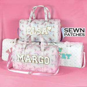 Bolsa de lona personalizada con patrón, bolsa de lona de nailon personalizada, parches de letras con monograma cosidos, bolsa personalizada para pasar la noche, gimnasio, viajes, fin de semana, baile, personalizable