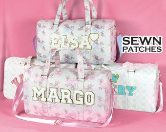 Pattern Duffle Bag Custom Nylon Duffle Bag Sewn Monogram Letter Patches Personalized Overnight Gym Travel Weekend Dance Bag Customizable