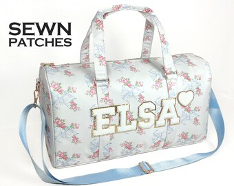 Duffle Bag Personalized Nylon Pattern Duffle Bag Custom Sewn Monogram Letter Patches Overnight Gym Travel Weekend GYM Dance Bag Customizable