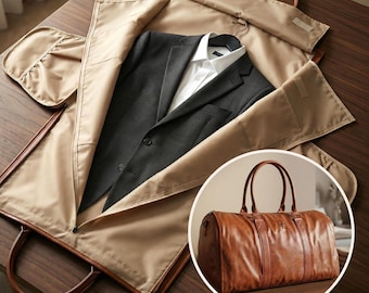 Personalized Leather Garment Duffle Bag Men Convertible Suit Travel Shoe Compartment Custom Weekender Groomsmen Father’s Day Gift Graduation