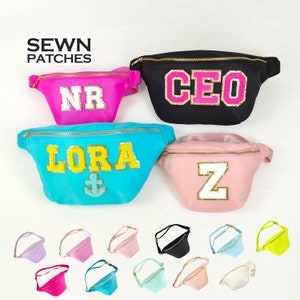 Custom Fanny Pack Sewn Patches Nylon Fanny Pack Personalized Bag Chenille Patch Pouch Kids Adults Small Large Jumbo Fanny Pack Crossbody Bag
