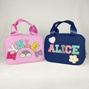Personalized Lunch Box Bag Custom Lunchbox with Patches School Kids Nylon Chenille Letter Lunch Bag Insulated cooler Back to School Bento image 7