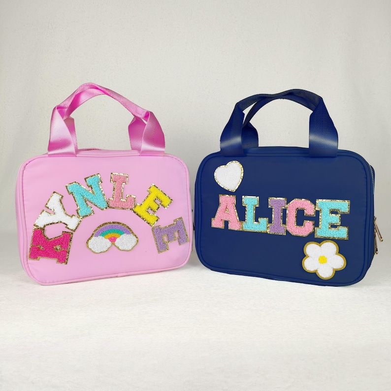 Personalized Lunch Box Bag Custom Lunchbox with Patches School Kids Nylon Chenille Letter Lunch Bag Insulated cooler Back to School Bento image 7