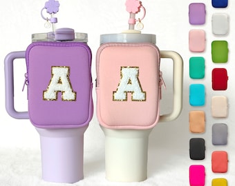 Custom Tumbler Pouch Water Bottle Pouch Personalized Initial Letter Patch Cup Accessories Fanny Pack 30oz 40oz Customized Tumbler Backpack