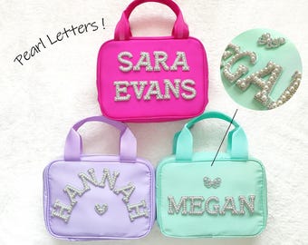 Pearl Letters Lunch Bag Personalized Custom Lunchbox with Patches School Kid Nylon Chenille Letter Lunch Bag Insulated cooler Back to School
