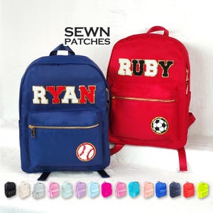 Mochila con parches cosidos, mochila de nailon personalizada con parche de chenilla y letras, mochila escolar personalizada para niños, regalos de regreso a clases para estudiantes