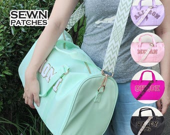 Duffle Bag Woven Strap Custom Nylon Duffle Bag Sewn Chenille Letter Patch Personalized Overnight Gym Travel Weekend Dance Bag Customizable