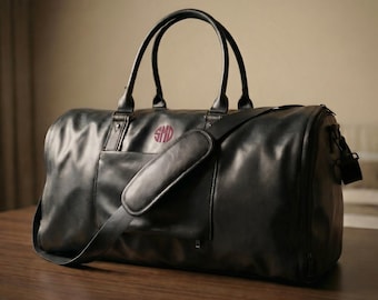 Personalized Leather Garment Duffle Bag Men Convertible Suit Travel Shoe Compartment Custom Weekender Groomsmen Father’s Day Gift Graduation