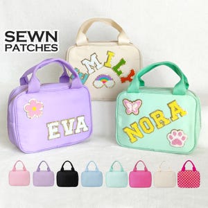 Personalized Lunch Box Bag Custom Lunchbox with Patches School Kids Nylon Chenille Letter Lunch Bag Insulated cooler Back to School Bento