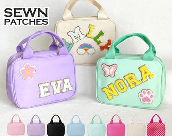 Personalized Lunch Box Bag Custom Lunchbox with Patches School Kids Nylon Chenille Letter Lunch Bag Insulated cooler Back to School Bento