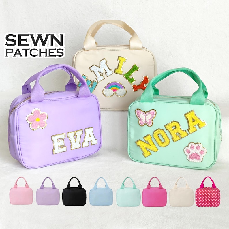 Personalized Lunch Box Bag Custom Lunchbox with Patches School Kids Nylon Chenille Letter Lunch Bag Insulated cooler Back to School Bento image 1