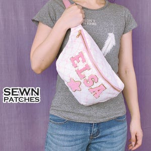 Personalized Jumbo Fanny Pack Custom Sewn on Chenille Patches Nylon XL Size Fanny Pack Pouch X-Large Pattern Belt Chest Sling Crossbody Bag