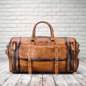 Personalized Full Grain Leather Duffle Bag Custom Mens Travel Bag Monogram Overnight Bag Fathers Day Gift Travel Weekend Bag Groomsmen Gift