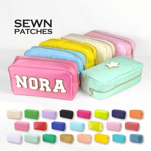 Sewn Patches L-Size Cosmetic Bag Personalized Makeup Nylon Bag Custom Pouch Chenille Patch Large Travel Case Toiletry spf Bag Bride Gift