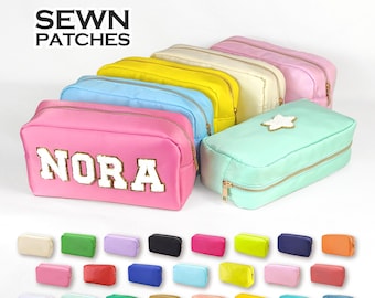 Sewn Patches L-Size Cosmetic Bag Personalized Makeup Nylon Bag Custom Pouch Chenille Patch Large Travel Case Toiletry spf Bag Bride Gift