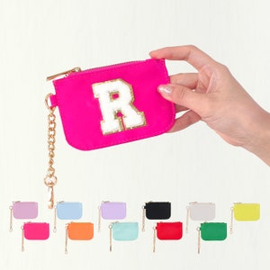 Porta-moedas personalizado, porta-chaves, carteira, bolsa personalizada, carteira de nylon, chenille, letras iniciais, porta-cartões, chaveiro, porta-moedas