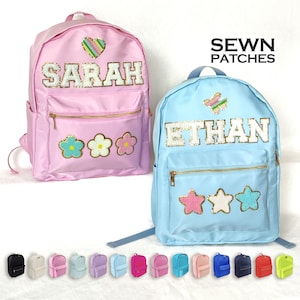 Sac à dos avec écussons cousus Sac à dos en nylon personnalisé avec écusson Lettre chenille cartable personnalisé Sac à lunch pour enfants pour la rentrée scolaire Sac à lunch