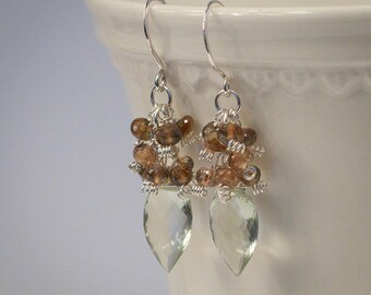 Green Amethyst and Andalusite Handmade Gemstone Earrings