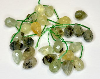 Green Rutilated Quartz Faceted Tear drops