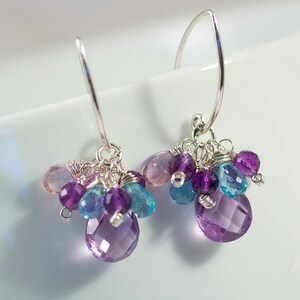 Amethyst Cluster Earrings Apatite Pink Topaz Gemstone Dangle Earrings image 2