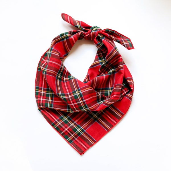 Red Tartan Plaid Christmas Dog Bandana - Holiday Dog Scarf - Ready to Ship