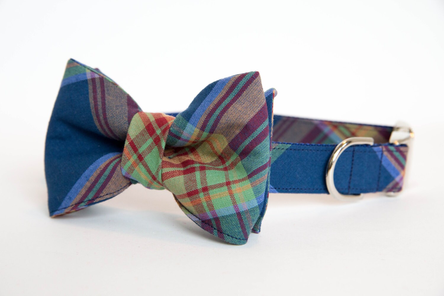 Dog Bow Tie Collar Deep Blue Plaid Etsy