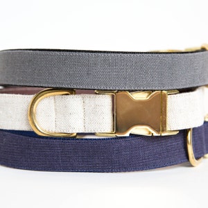 Washed Linen Dog Collar - Neutrals in Navy, Natural and Grey