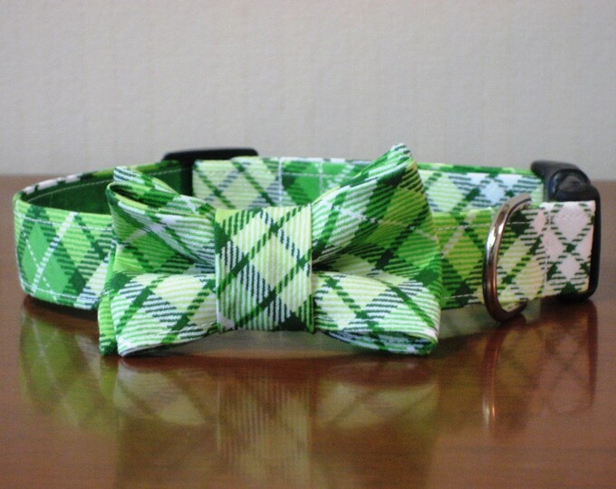 Green Plaid Bow Tie Custom Dog Collar Etsy