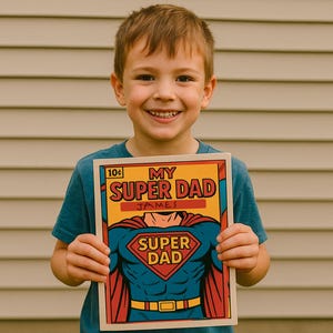 Meu livro de atividades do Super Pai – Presente de Dia dos Pais para imprimir das crianças – Páginas para colorir em estilo de quadrinhos – Download instantâneo em PDF – 6 páginas