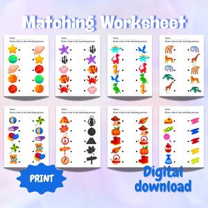 Matching Game Kids Printable Toddler 15 Worksheet Comparison Quiet Book ...