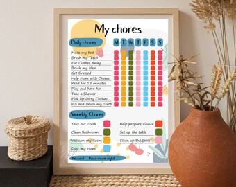 Chore Chart for Kids Printable Kids Daily Weekly Responsibility Chart ...