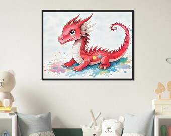 Colorful Dragon Canvas Print - Fantasy Kids Room Wall Art - Mythical Creature Nursery - Boys Bedroom - Baby Shower Gift