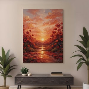 Amapolas rojas al atardecer Pintura impresionista Lienzo Cartel Acrílico listo para colgar Salón Dormitorio Decoración mural