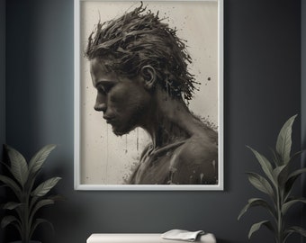 Abstract Man Portrait Canvas Print - Monochrome Face Wall Art - Masculine Bedroom Decor - Modern Office Art - Unique Gift for Him