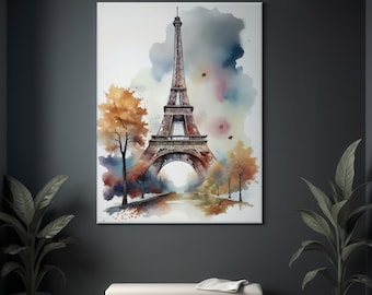 Eiffel Tower Canvas Print - Paris Watercolor Wall Art - French Travel Decor - Romantic City Bedroom - Europe Lover Gift