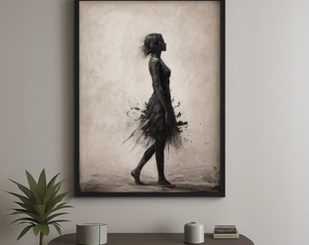 Woman Silhouette Canvas Print - Black Ink Splash Wall Art - Abstract Female Figure - Monochrome Bedroom Decor - Gift for Her
