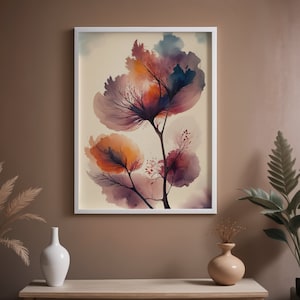 Flores etéreas de colores en acuarela abstracta Lienzo Cartel Acrílico listo para colgar Salón Dormitorio Mural Decoración de pared Colorido
