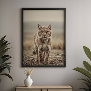 Lince in Natura Arte naturalistica della fauna selvatica Tela Poster Stampa digitale Pronto da appendere Soggiorno Murale Animale selvaggio