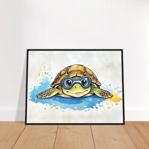 Schildkröte Kinderzimmer Leinwand Poster Acryl für Kinder bunt fertig zum Aufhängen lebendige Farben Baby süß Tier Bild Wassertier Aquarell