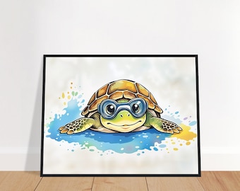 Tortuga Marina Lienzo - Arte Pared Guardería Océano - Decoración Tema Playa - Animal Submarino - Regalo Baby Shower