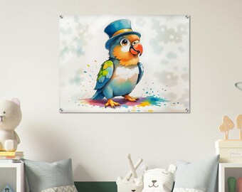 Colorful Parrot Canvas Print - Tropical Bird Nursery Wall Art - Rainbow Kids Room Decor - Jungle Theme - Fun Baby Shower Gift