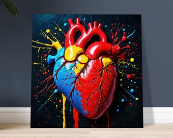 Anatomical Heart Canvas Print - Colorful Medical Art Wall Decor - Doctor Nurse Gift - Cardiology Office - Science Lover Art