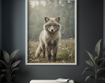 Fox in Wildflowers Canvas Print - Woodland Wildlife Wall Art - Forest Animal Nursery Decor - Cottage Core Style - Nature Lover Gift