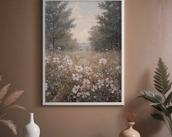 Cottagecore Wildflower Canvas Print - Impasto Impressionist Meadow Wall Art - Pastel Spring Decor - Mothers Day Gift for Her