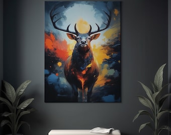 Majestic Stag Canvas Print - Colorful Deer Wall Art - Wildlife Impasto Painting - Rustic Cabin Decor - Hunting Lodge Art - Nature Lover Gift