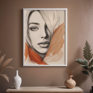 Retrato de mujer Impresión digital Lienzo Póster Acrílico Listo para colgar Salón Dormitorio Arte moderno Decoración de pared Estilo lápiz